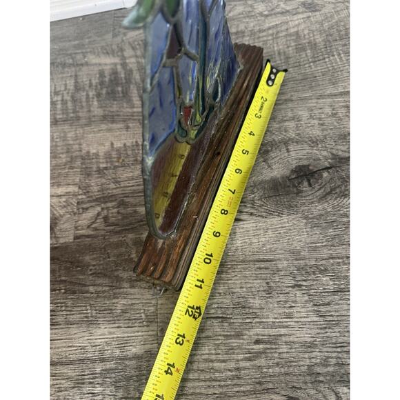 Stained Glass Handmade Abstract Art On Salvaged Wood Artisan Reclaimed 13” - Picture 3 of 13